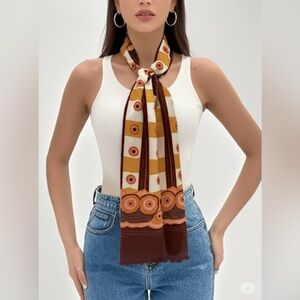 Vintage Inspired Brown & Orange Floral Scarf